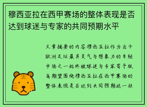 穆西亚拉在西甲赛场的整体表现是否达到球迷与专家的共同预期水平